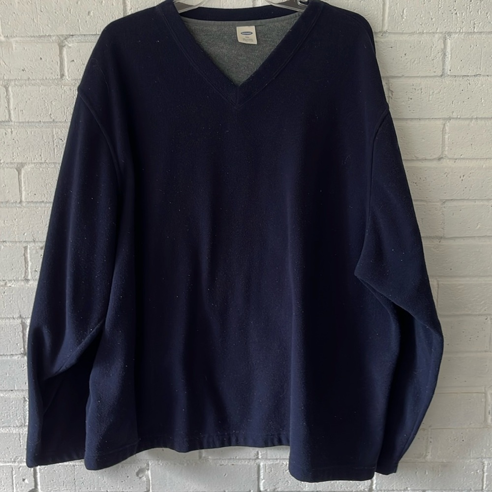 Old Navy Fleece Pullover Men’s XXL Navy Blue Vintage V Neck Long Sleeve Warm Y2K